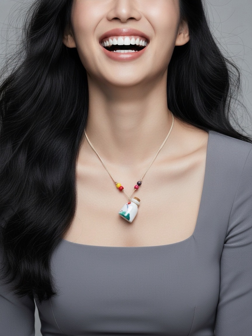 Hand Blown Colorful Corked Ceramic Urn Necklace For Perfume, Ashes, Potions.